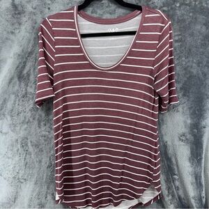 Maurices 24/7 Mauve Stripe Flawless Tunic Tee Loose Fit Scoop Neck Shirt Size XS